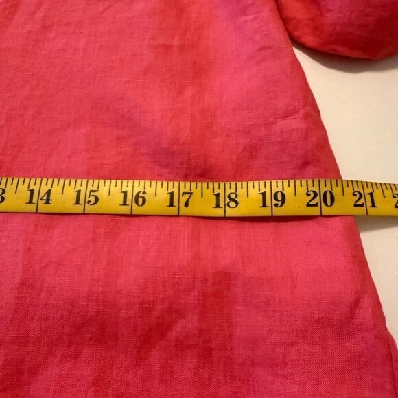 Garnet Hill Pink Linen Three Quarter Sleeve Coastal Shirt Dress Size 10 - Picture 8 of 12